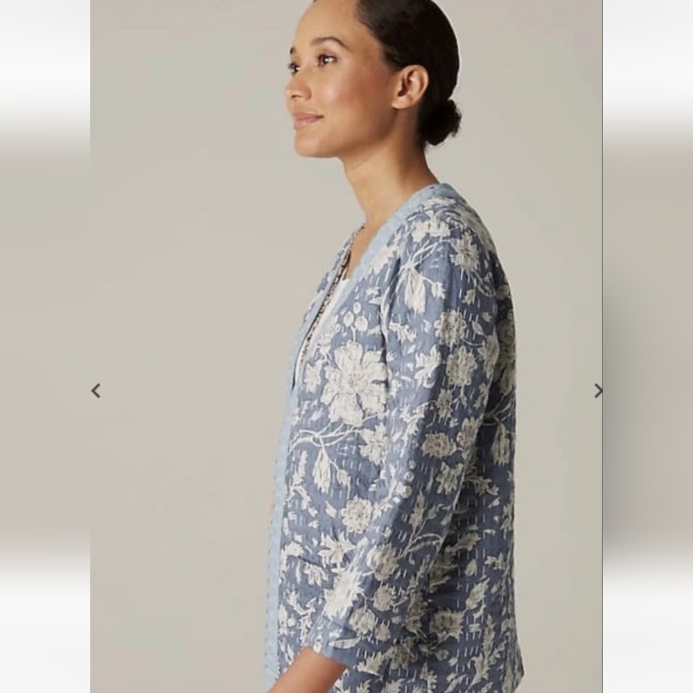NEW J Jill Pure Cotton Indian Kantha Stitched Quilt Patch Pocket Jacket Size Lrg - Picture 16 of 16